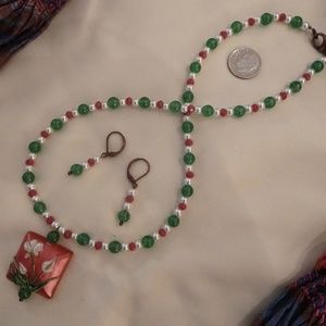Original necklace & earrings with lampwork focal